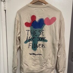Cream Sweatshirt with Flowers & Smiley Artistic Design size M